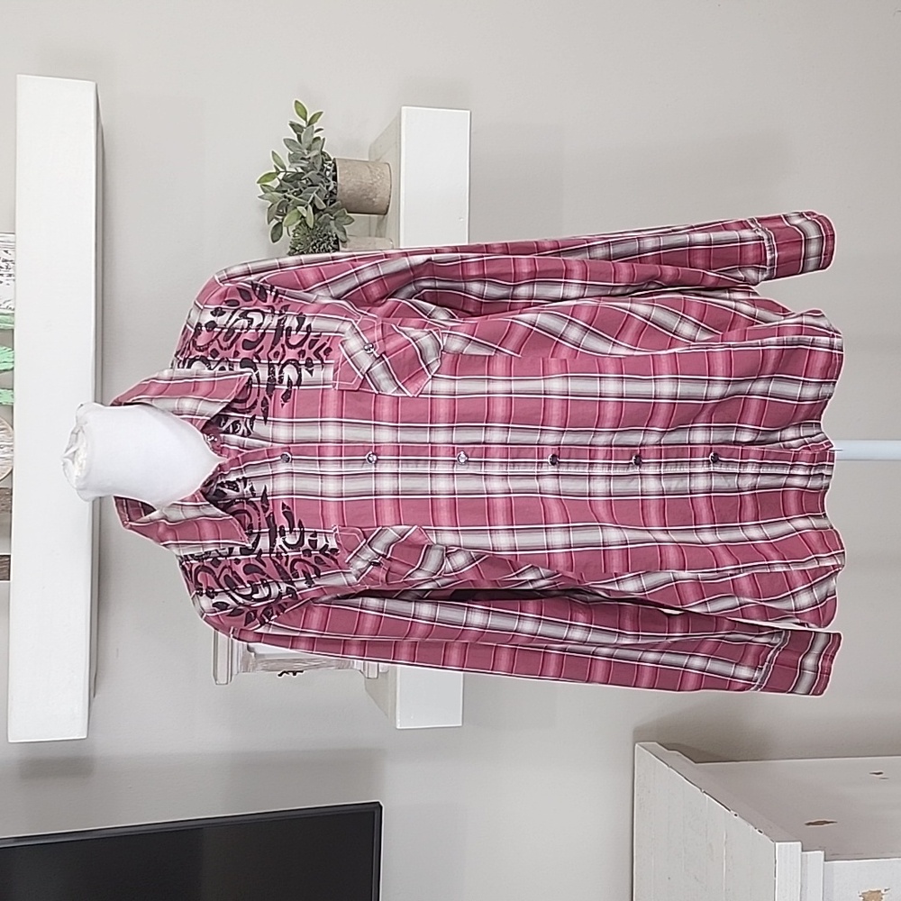 Roper Western Plaid Long Sleeve Button Down With Pearl Snaps